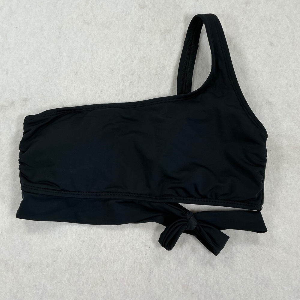 O'Rageous Womens One Shoulder Bikini Top Black Asymmetrical Side Tie Large